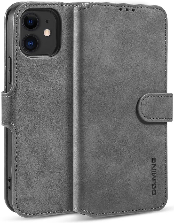DG Ming Apple iPhone 12 Mini Hoesje Retro Wallet Book Case Grijs afbeelding 2
