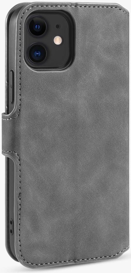 DG Ming Apple iPhone 12 Mini Hoesje Retro Wallet Book Case Grijs afbeelding 4