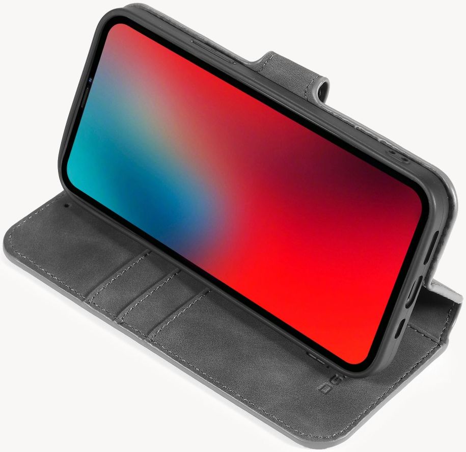DG Ming Apple iPhone 12 Mini Hoesje Retro Wallet Book Case Grijs afbeelding 5