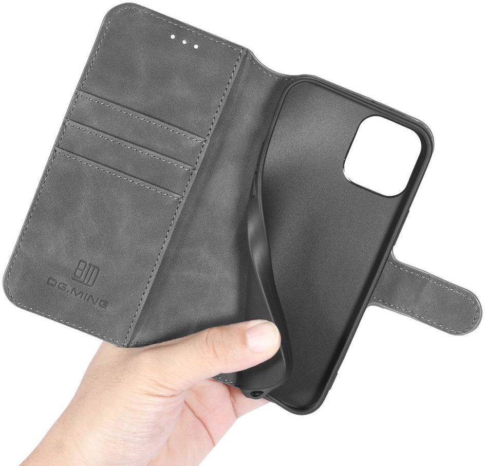 DG Ming Apple iPhone 12 Mini Hoesje Retro Wallet Book Case Grijs afbeelding 7