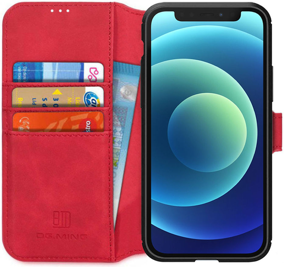 DG Ming Apple iPhone 12 Mini Hoesje Retro Wallet Book Case Rood afbeelding 1