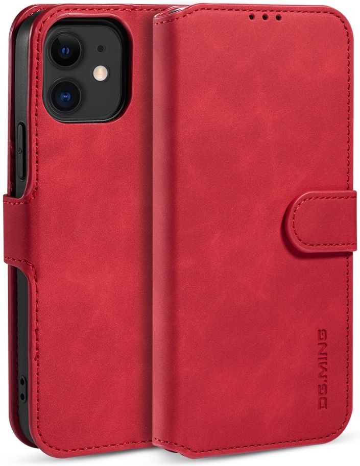 DG Ming Apple iPhone 12 Mini Hoesje Retro Wallet Book Case Rood afbeelding 2