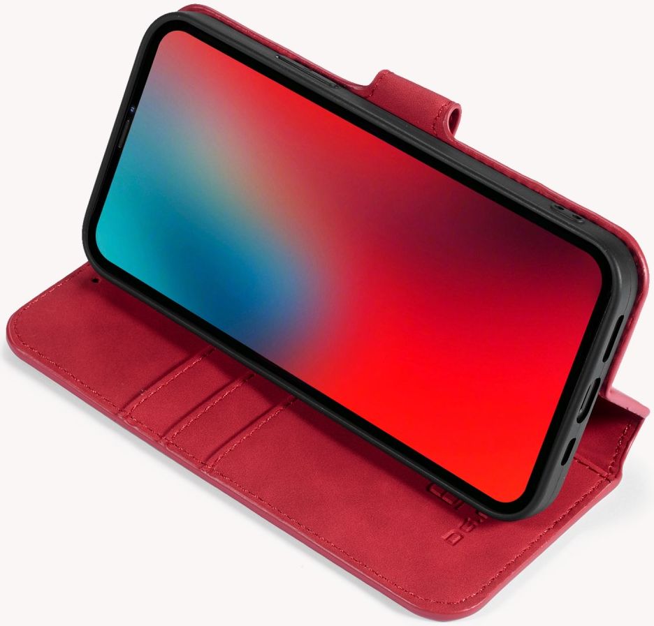 DG Ming Apple iPhone 12 Mini Hoesje Retro Wallet Book Case Rood afbeelding 5