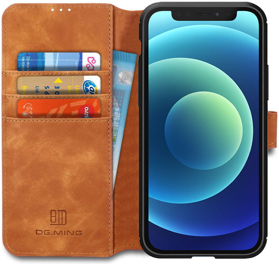 DG Ming Apple iPhone 12 Mini Hoesje Retro Wallet Book Case Bruin afbeelding 1
