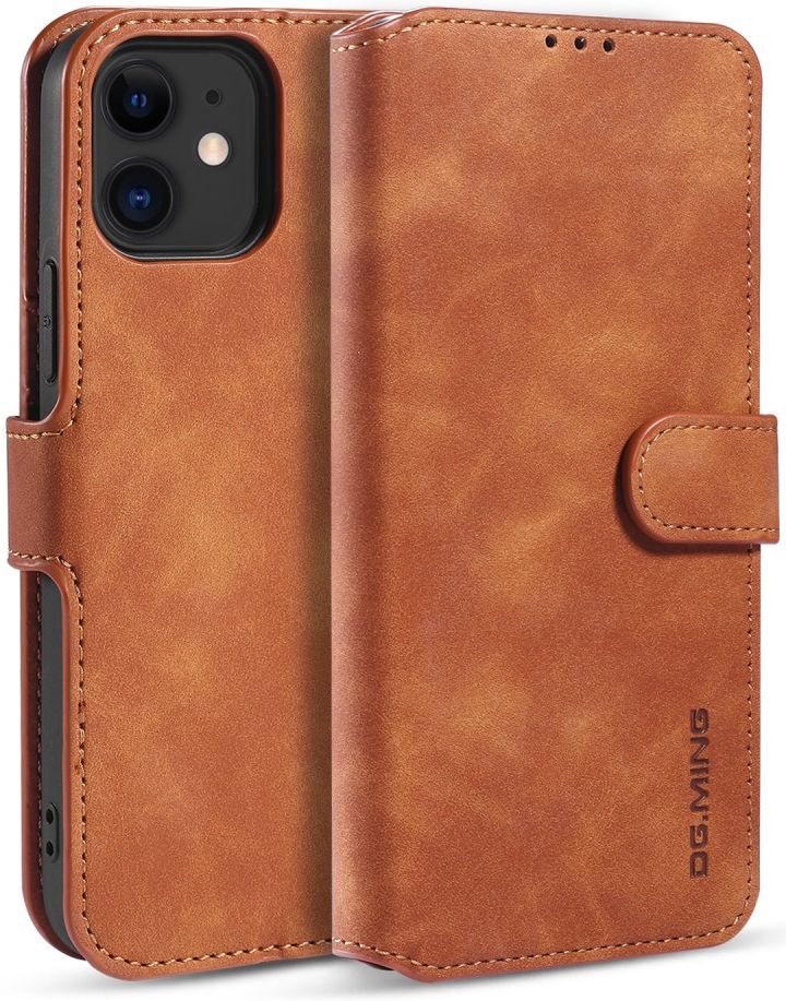 DG Ming Apple iPhone 12 Mini Hoesje Retro Wallet Book Case Bruin afbeelding 2
