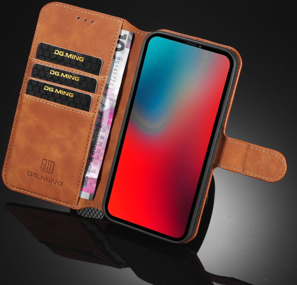 DG Ming Apple iPhone 12 Mini Hoesje Retro Wallet Book Case Bruin afbeelding 3