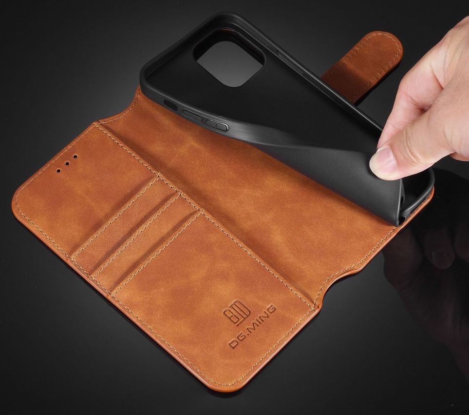 DG Ming Apple iPhone 12 Mini Hoesje Retro Wallet Book Case Bruin afbeelding 6
