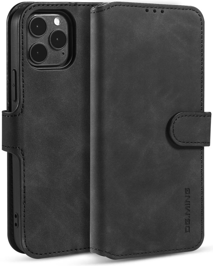 DG Ming Apple iPhone 12 / 12 Pro Hoesje Retro Wallet Book Case Zwart afbeelding 2