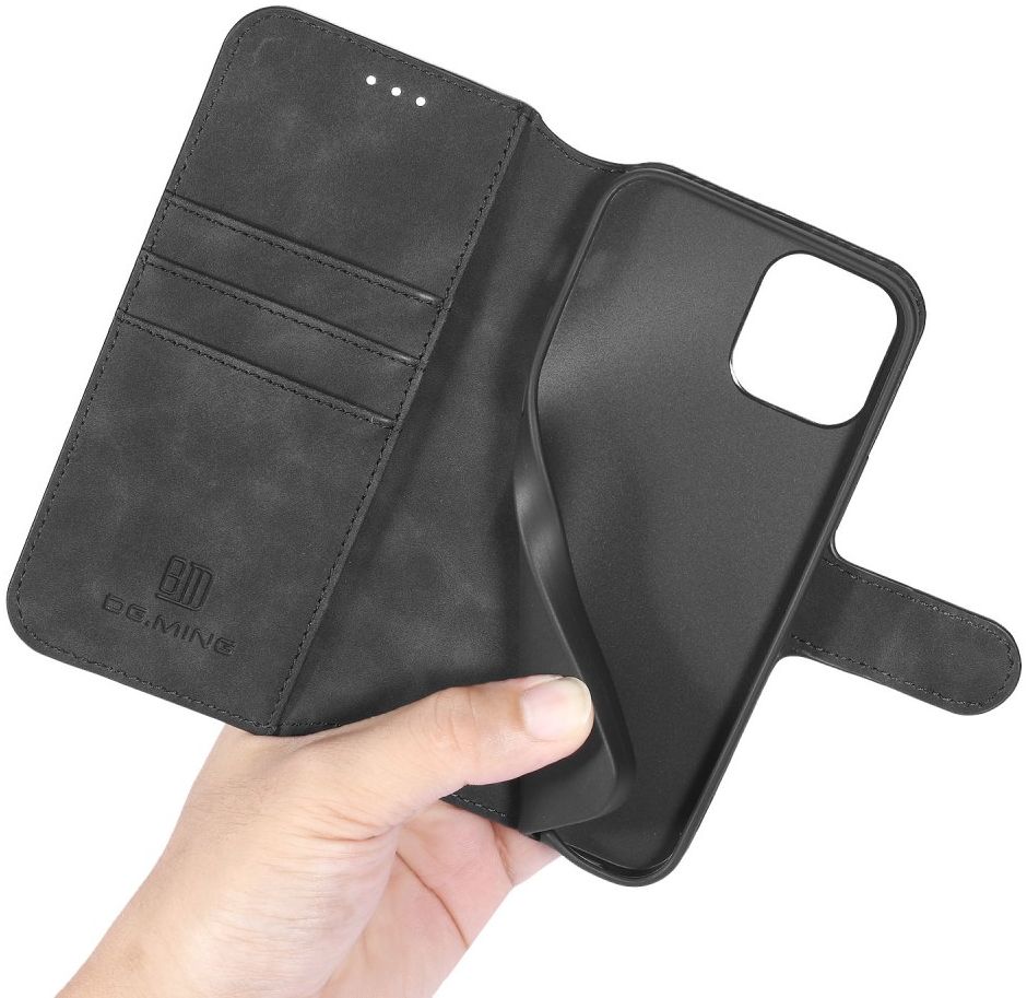 DG Ming Apple iPhone 12 / 12 Pro Hoesje Retro Wallet Book Case Zwart afbeelding 5