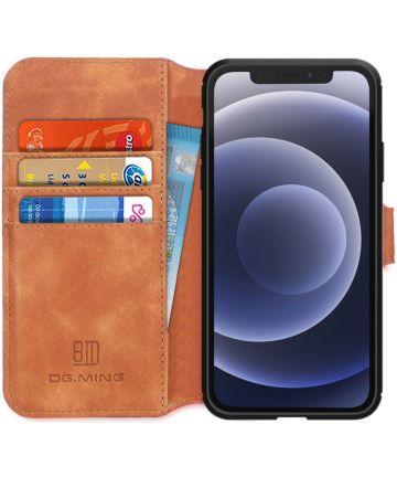 DG Ming Apple iPhone 12 / 12 Pro Hoesje Retro Wallet Book Case Bruin Hoesjes