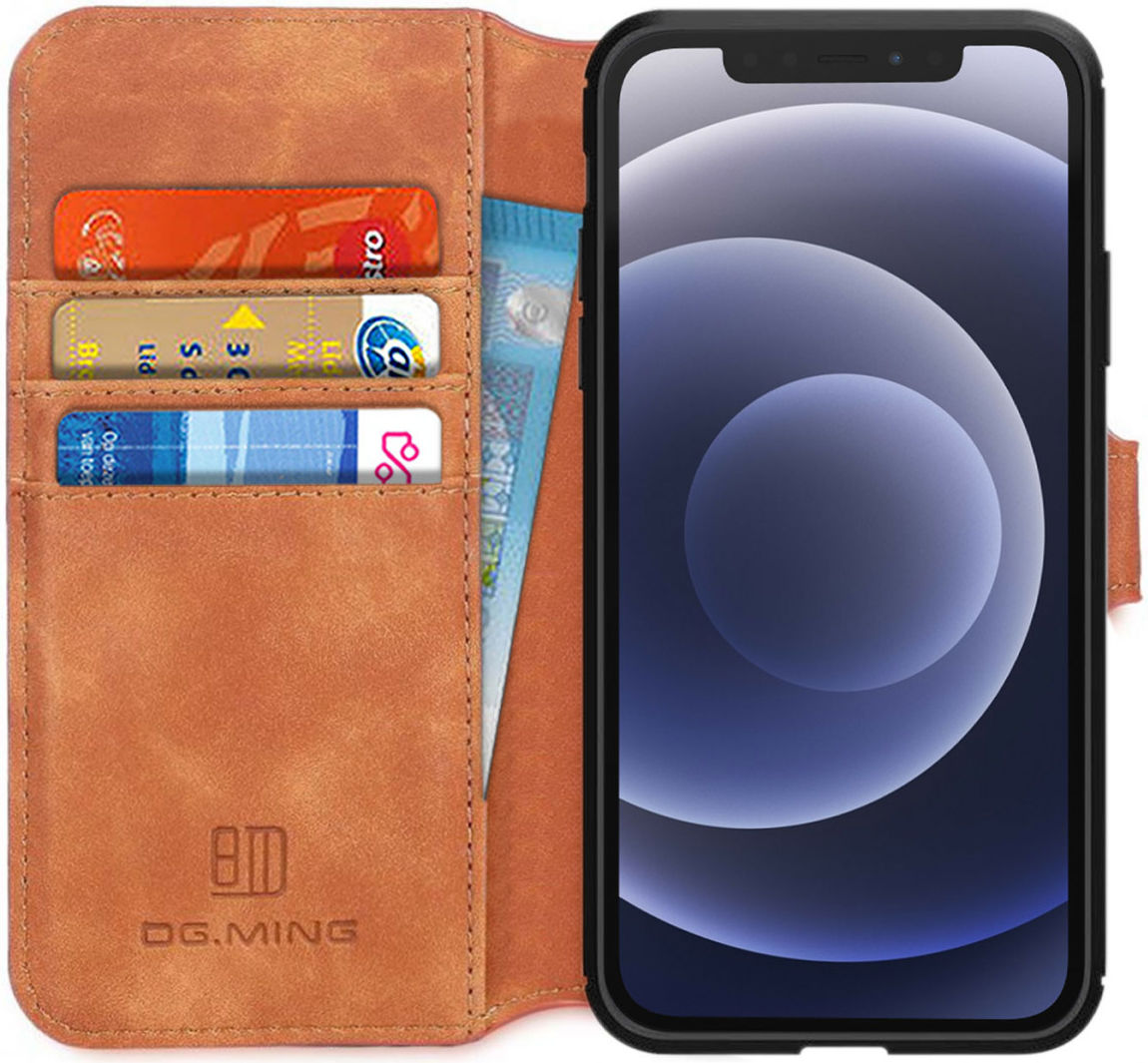 DG Ming Apple iPhone 12 / 12 Pro Hoesje Retro Wallet Book Case Bruin afbeelding 1