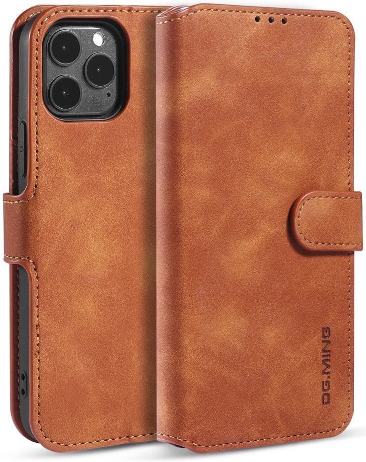 DG Ming Apple iPhone 12 / 12 Pro Hoesje Retro Wallet Book Case Bruin afbeelding 2