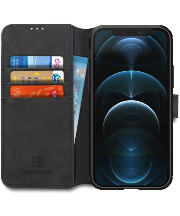 DG Ming Apple iPhone 12 Pro Max Hoesje Retro Wallet Book Case Zwart Hoesjes