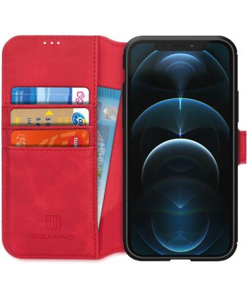 DG Ming Apple iPhone 12 Pro Max Hoesje Retro Wallet Book Case Rood Hoesjes