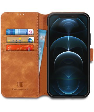 DG Ming Apple iPhone 12 Pro Max Hoesje Retro Wallet Book Case Bruin Hoesjes