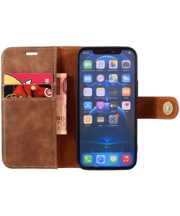 DG Ming iPhone 12 Mini Hoesje 2-in-1 Book Case en Back Cover Bruin Hoesjes