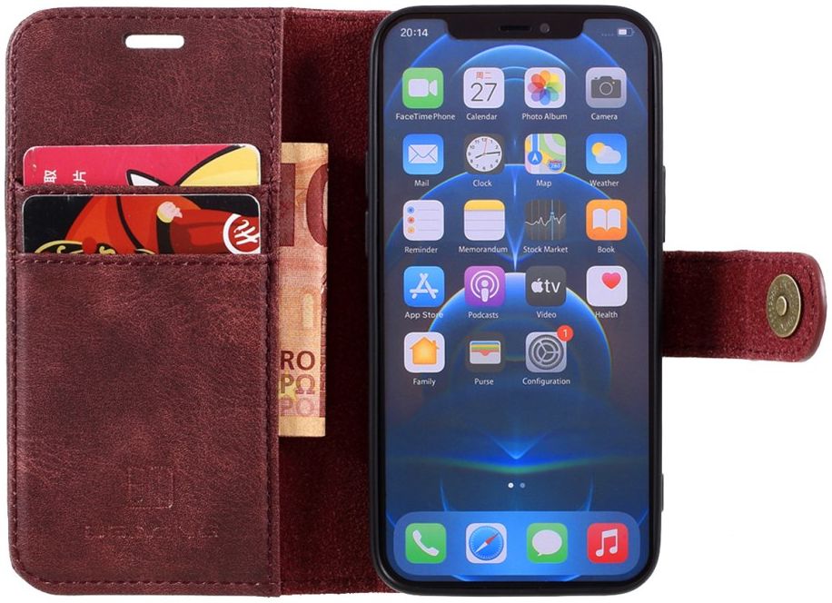 DG Ming iPhone 12 Mini Hoesje 2-in-1 Book Case en Back Cover Rood afbeelding 1