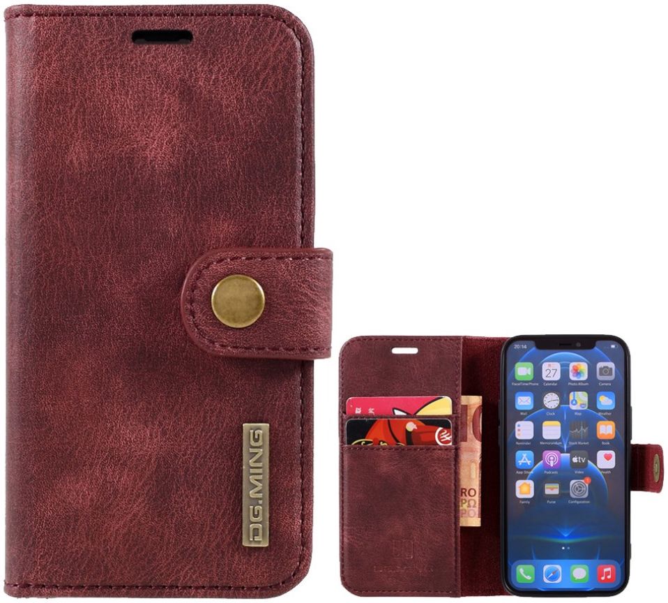 DG Ming iPhone 12 Mini Hoesje 2-in-1 Book Case en Back Cover Rood afbeelding 9