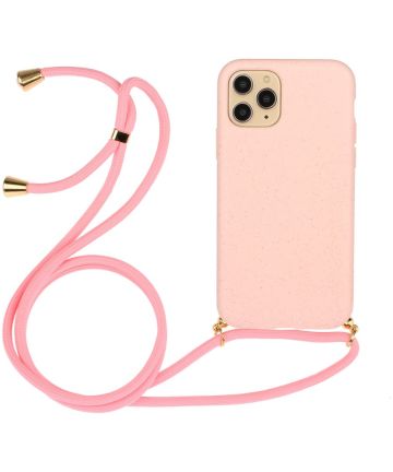 Apple iPhone 12 Mini Hoesje Flexibel TPU Back Cover met Koord Roze Hoesjes