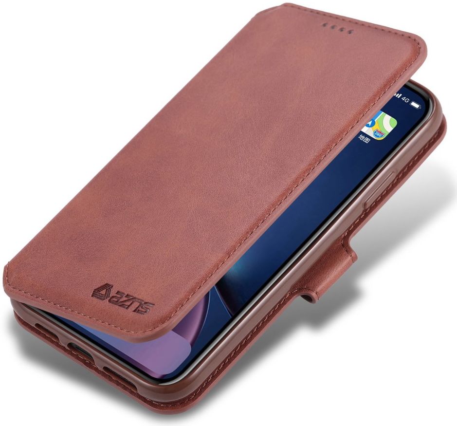 AZNS Apple iPhone 12 / 12 Pro Portemonnee Stand Hoesje Bruin afbeelding 1