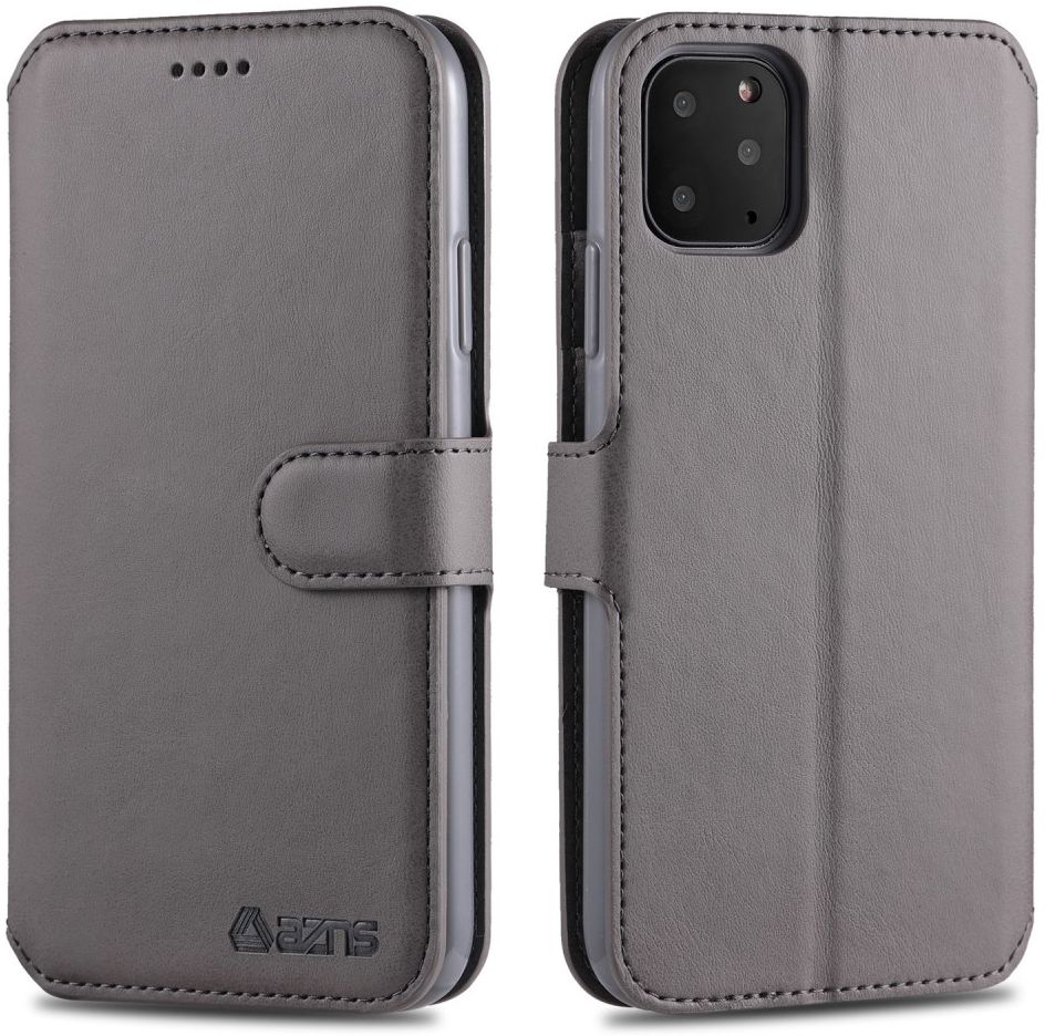 AZNS Apple iPhone 12 / 12 Pro Portemonnee Stand Hoesje Grijs afbeelding 3