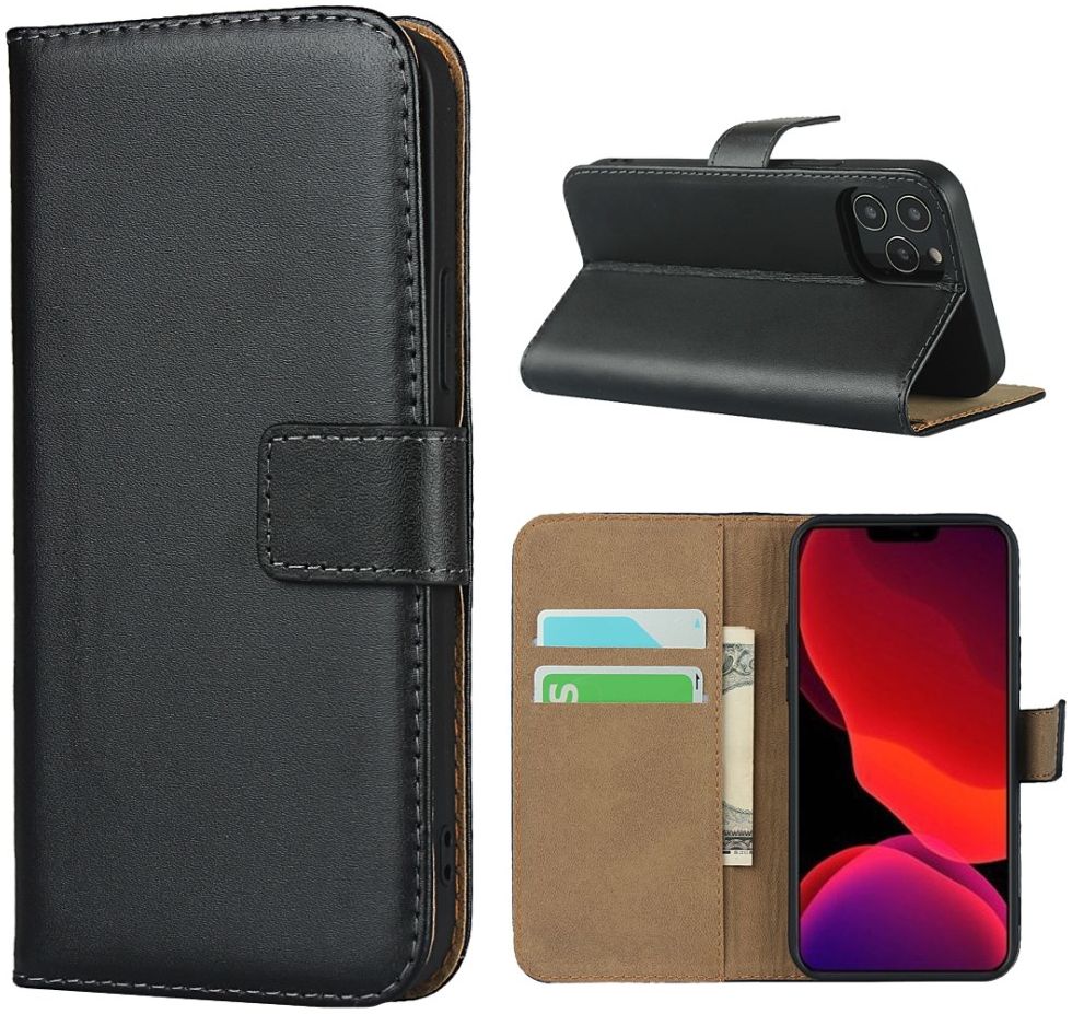 Apple iPhone 12 Mini Hoesje Portemonnee Echt Leer Zwart afbeelding 5