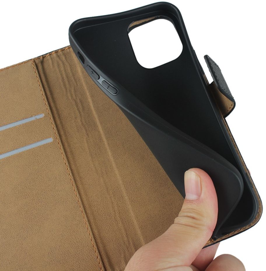 Apple iPhone 12 Mini Hoesje Portemonnee Echt Leer Zwart afbeelding 3
