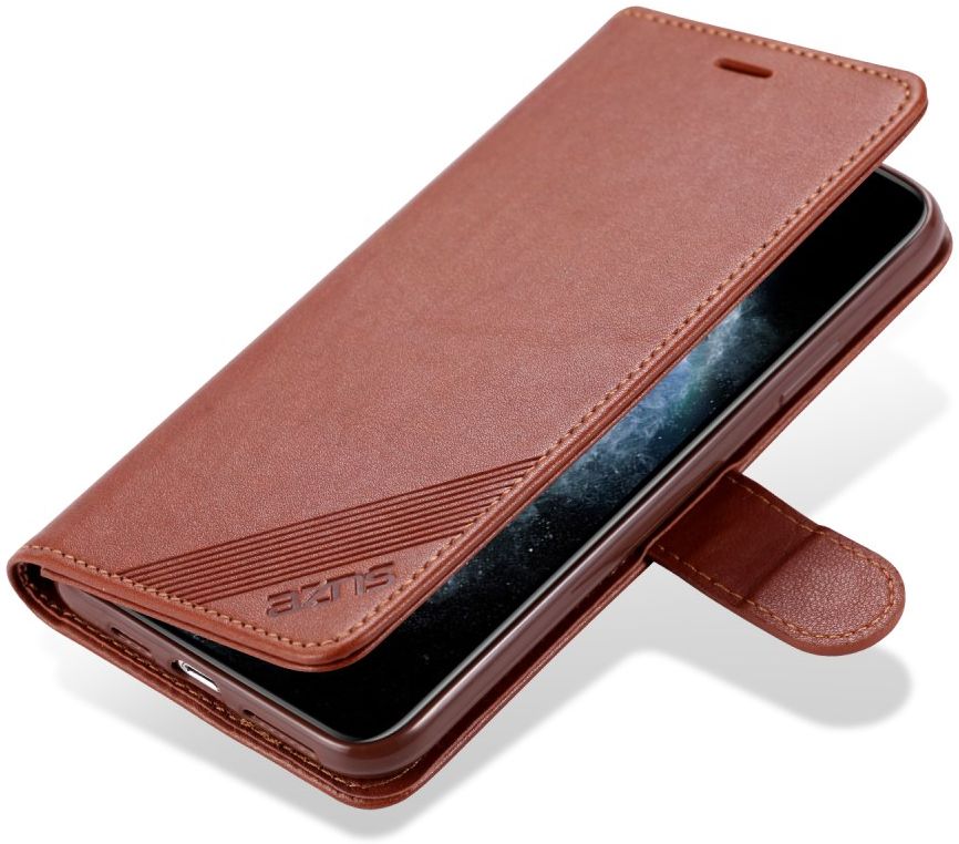 AZNS Apple iPhone 12 Mini Portemonnee Stand Hoesje Bruin afbeelding 1