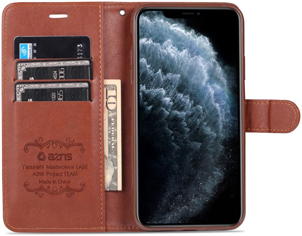 AZNS Apple iPhone 12 Mini Portemonnee Stand Hoesje Bruin afbeelding 3