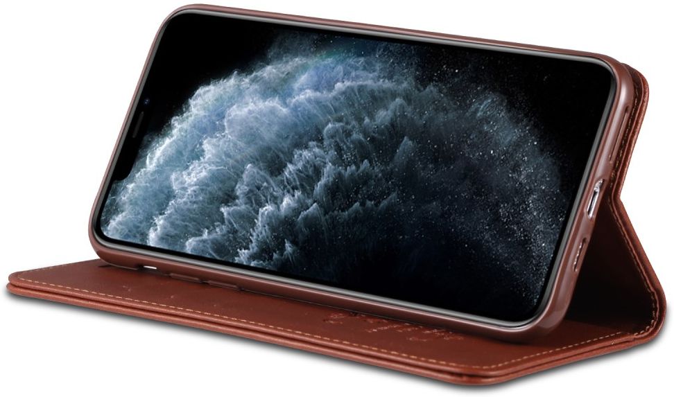 AZNS Apple iPhone 12 Mini Portemonnee Stand Hoesje Bruin afbeelding 5