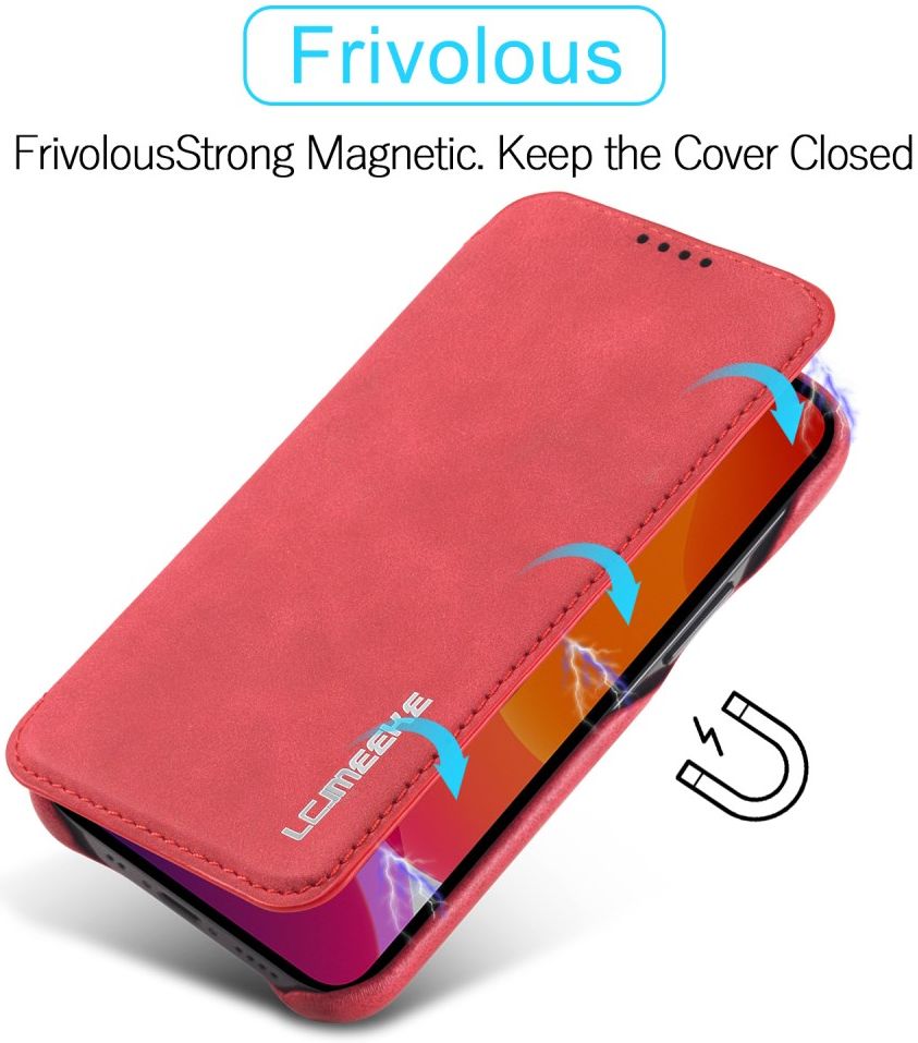 LC.IMEEKE Apple iPhone 12 Mini Hoesje Retro Portemonnee Rood afbeelding 8