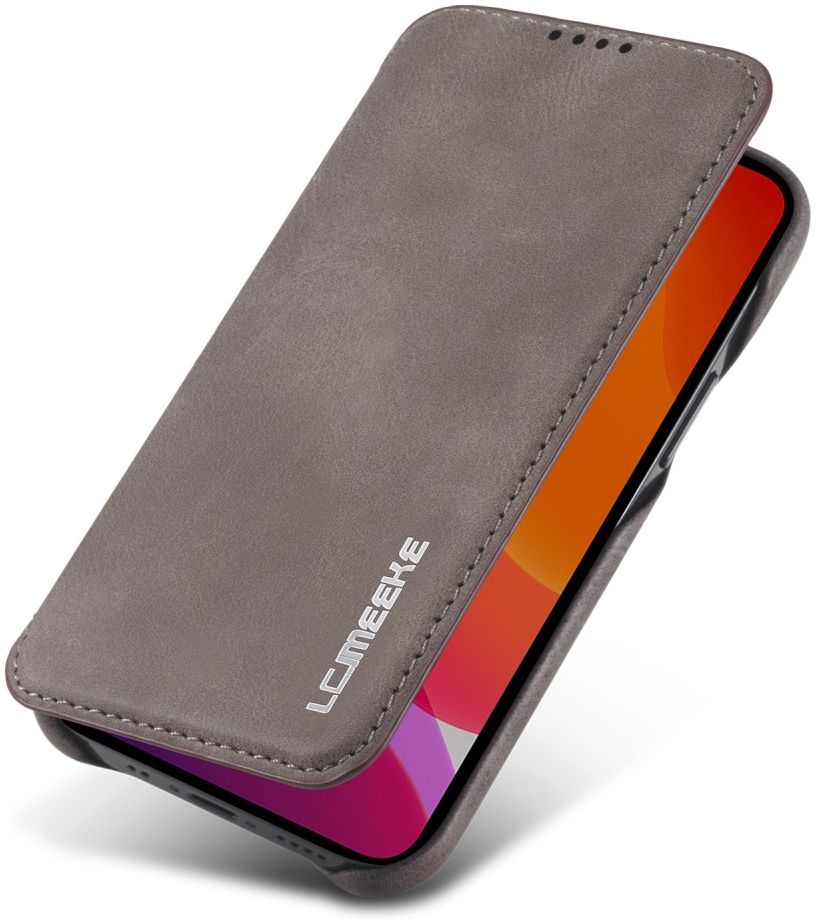 LC.IMEEKE Apple iPhone 12 Mini Hoesje Retro Portemonnee Grijs afbeelding 1