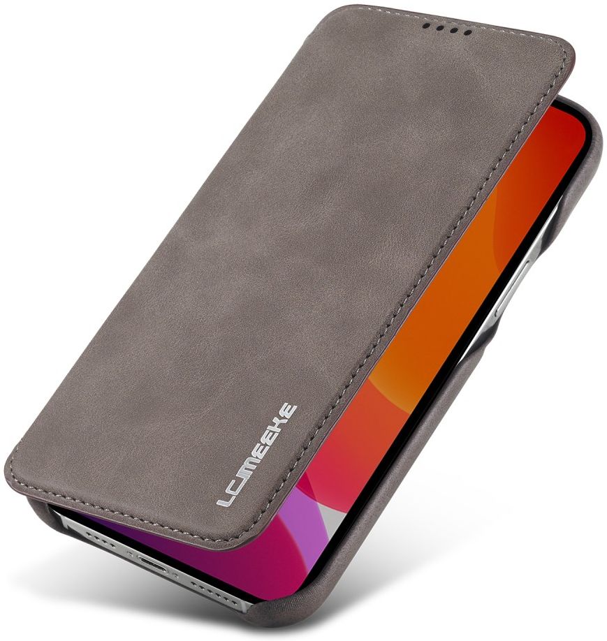 LC.IMEEKE Apple iPhone 12 / 12 Pro Hoesje Retro Portemonnee Grijs afbeelding 1