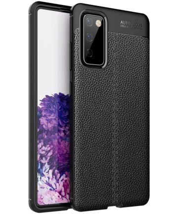 Samsung Galaxy S20 FE Litchi Hoesje TPU met Leren Textuur Zwart Hoesjes