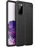 Samsung Galaxy S20 FE Litchi Hoesje TPU met Leren Textuur Zwart