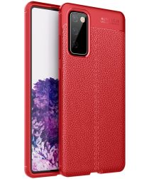 Samsung Galaxy S20 FE Litchi Hoesje TPU met Leren Textuur Rood