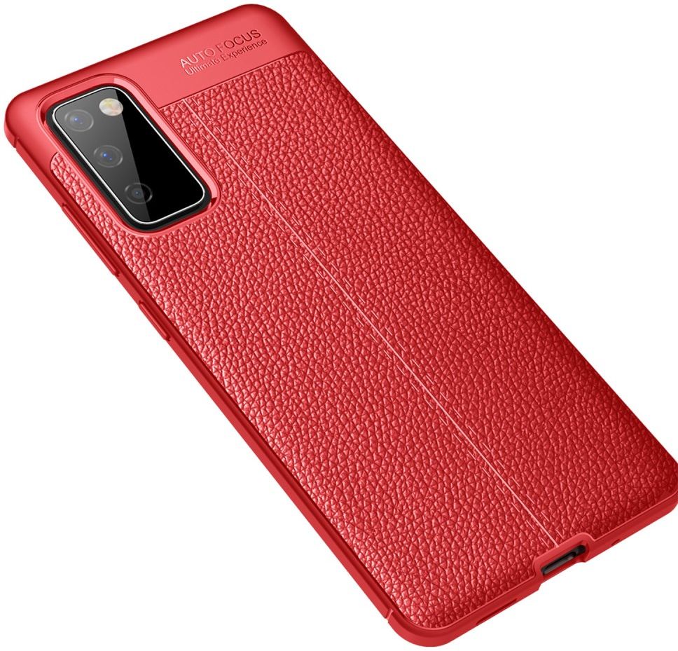 Samsung Galaxy S20 FE Litchi Hoesje TPU met Leren Textuur Rood afbeelding 2