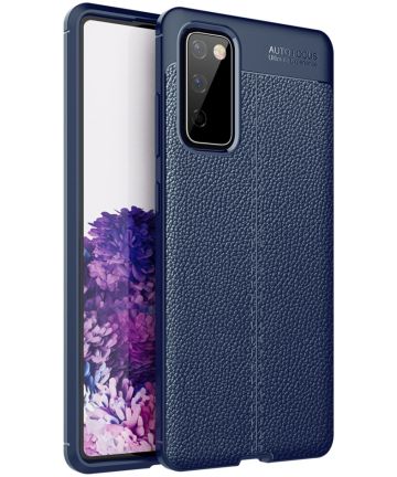Samsung Galaxy S20 FE Litchi Hoesje TPU met Leren Textuur Blauw Hoesjes