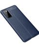 Samsung Galaxy S20 FE Litchi Hoesje TPU met Leren Textuur Blauw