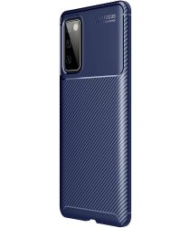 Samsung Galaxy S20 FE Hoesje Geborsteld Carbon Back Cover Blauw