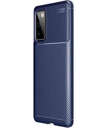 Samsung Galaxy S20 FE Hoesje Geborsteld Carbon Back Cover Blauw Hoesjes