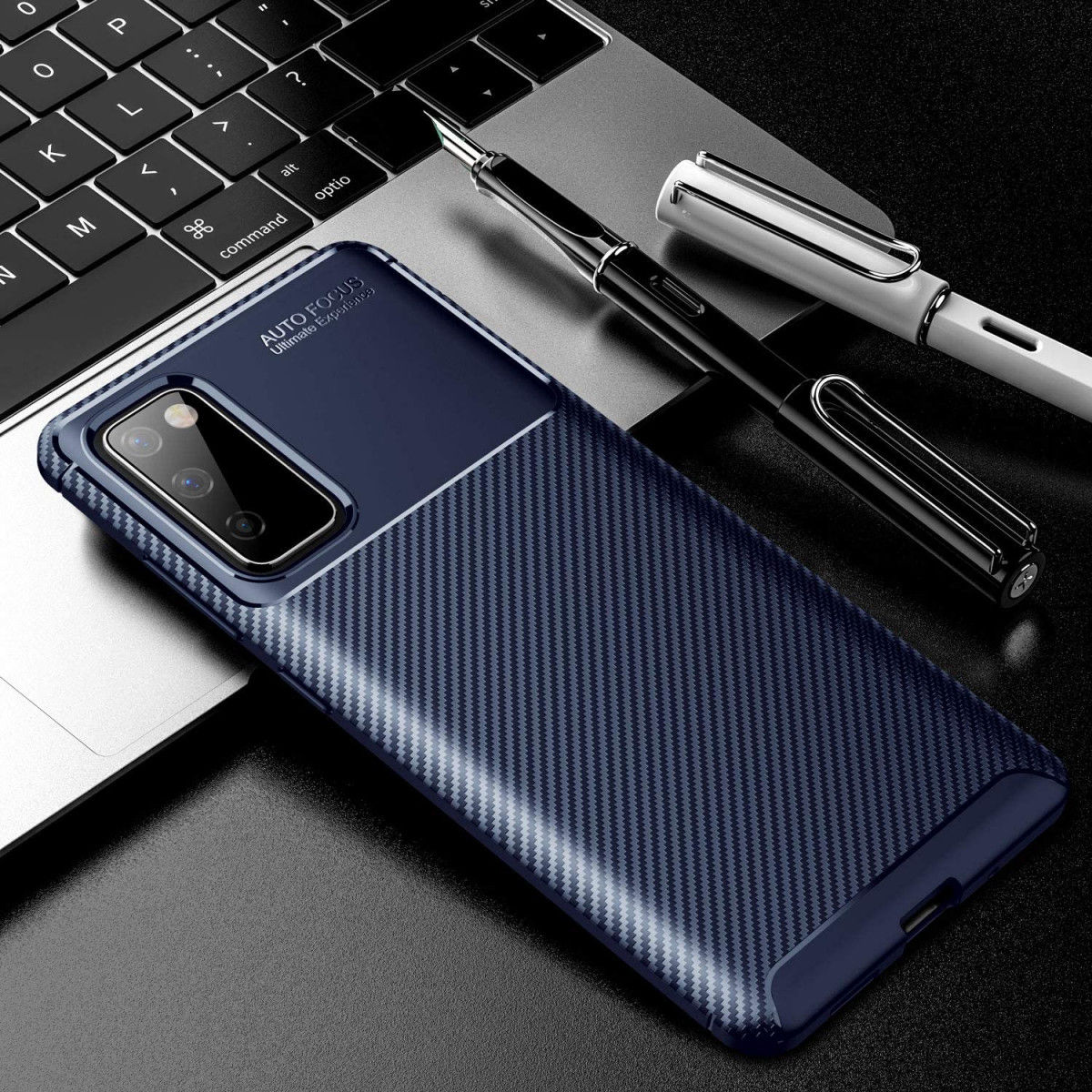 Samsung Galaxy S20 FE Hoesje Geborsteld Carbon Back Cover Blauw