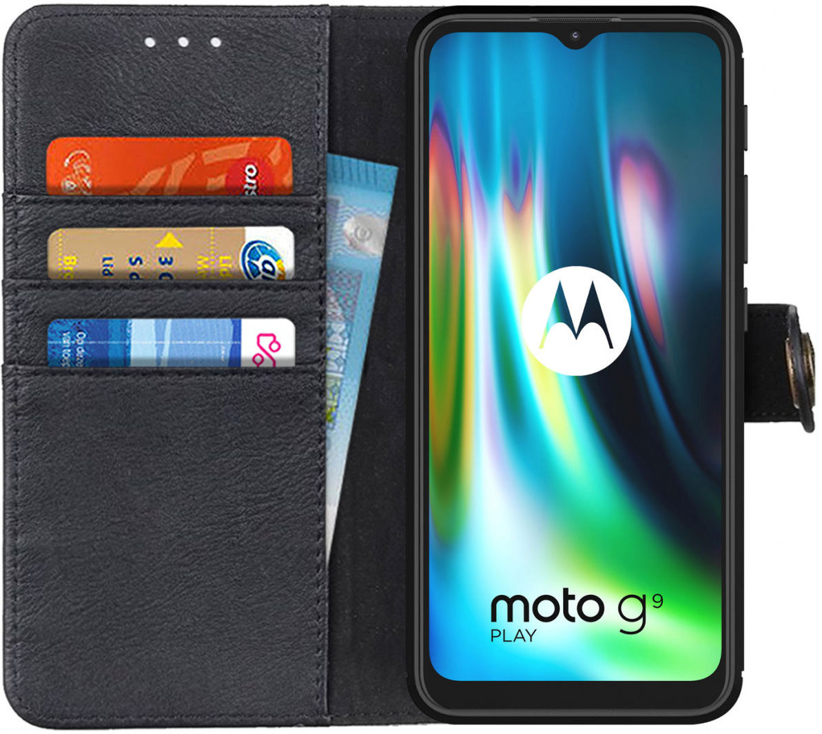 Motorola Moto G9 Play / Moto E7 Plus Hoesje Vintage Wallet Zwart afbeelding 1