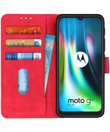 Motorola Moto G9 Play / Moto E7 Plus Hoesje Vintage Wallet Rood Hoesjes