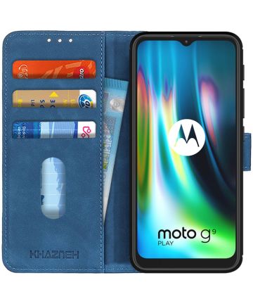 Motorola Moto G9 Play / Moto E7 Plus Hoesje Vintage Wallet Blauw Hoesjes