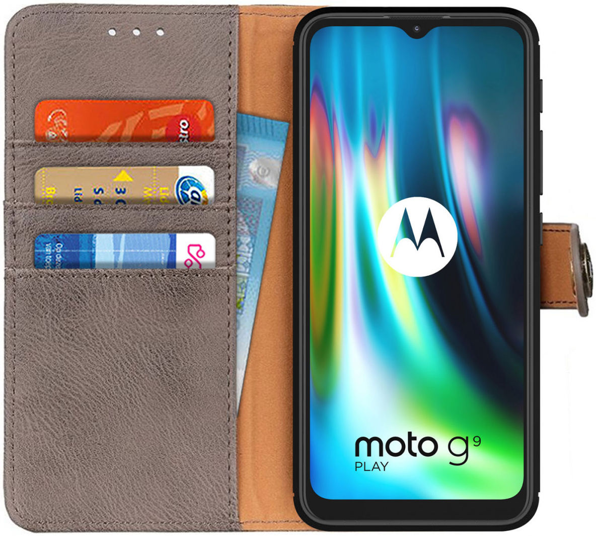 Motorola Moto G9 Play / Moto E7 Plus Hoesje Portemonnee Vintage Grijs afbeelding 1