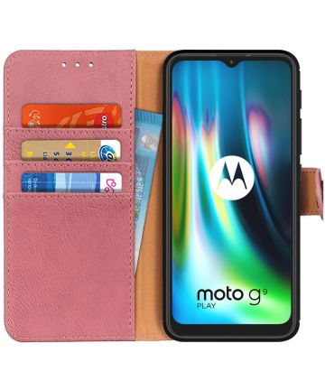 Motorola Moto G9 Play / Moto E7 Plus Hoesje Portemonnee Vintage Roze Hoesjes