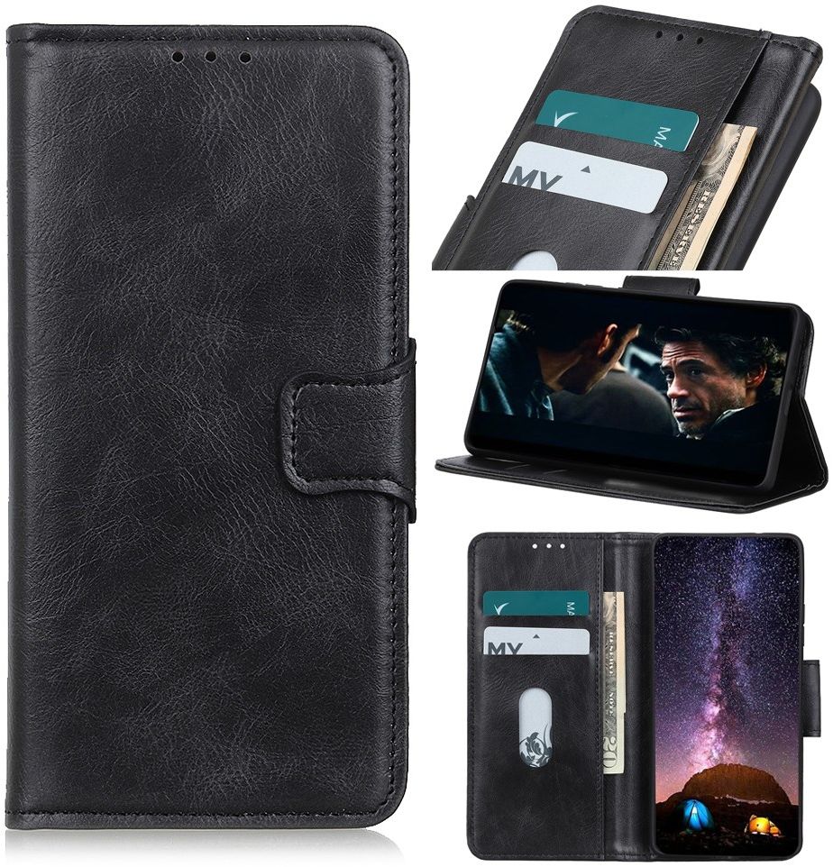 Xiaomi Redmi 9C Portemonnee Stand Hoesje Crazy Horse Zwart afbeelding 3