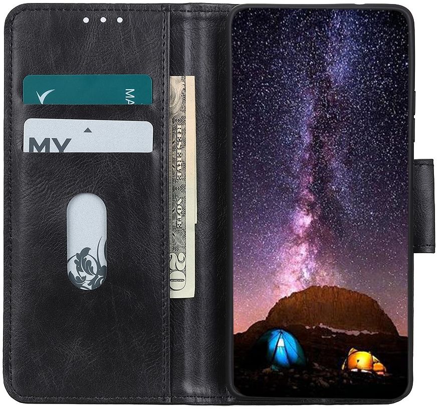 Xiaomi Redmi 9C Portemonnee Stand Hoesje Crazy Horse Zwart afbeelding 1