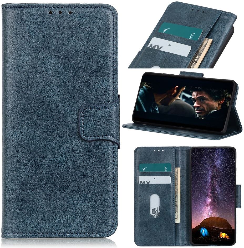 Xiaomi Redmi 9C Portemonnee Stand Hoesje Crazy Horse Blauw afbeelding 3